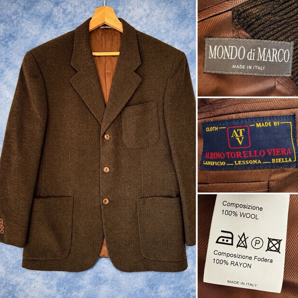 Mondo di Marco Mens 42 Wool Blazer Brown Made in Italy 3 Button Sport Coat